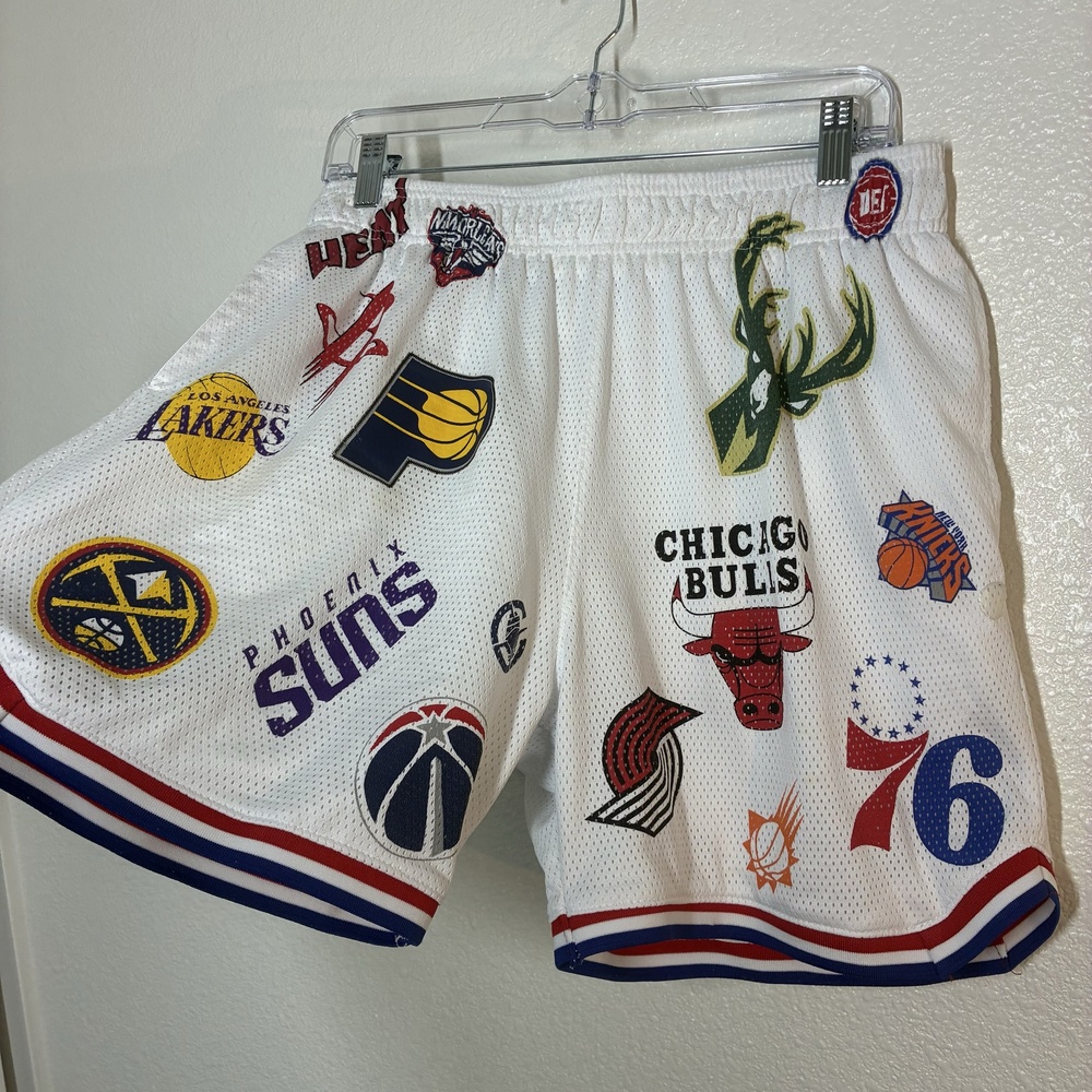 NBA All Teams Shorts Mens Medium White Basketball Ultra Game Mesh Logos